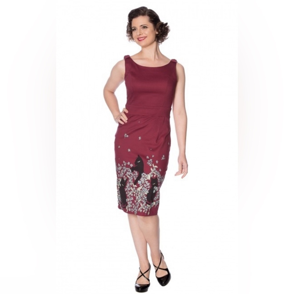 Banned apparel cat bloom pencil dress vintage retro chic pinup girl novelty